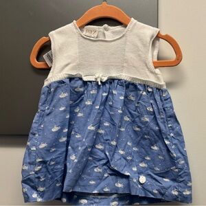 Adorable Paz Rodriguez white knit and blue cotton submarino dress. 6 mo